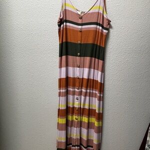 LOFT Striped Button-Front Maxi Dress in Pink, Rust & Olive